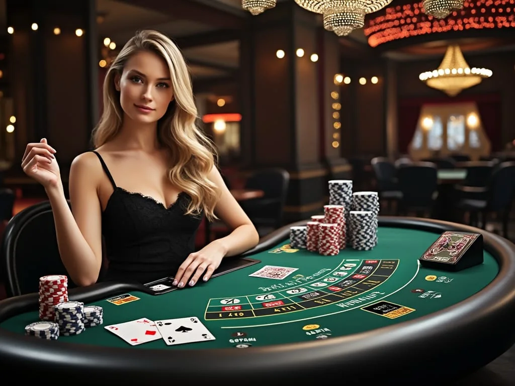 Dealer memandu sesi meja langsung dalam kasino live